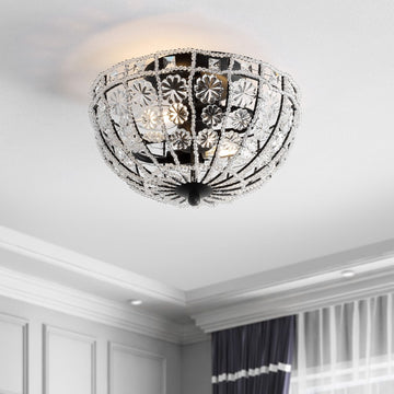 Billie 12" Crystal Flower Metal/Acrylic LED Semi Flush Mount - JONATHAN Y